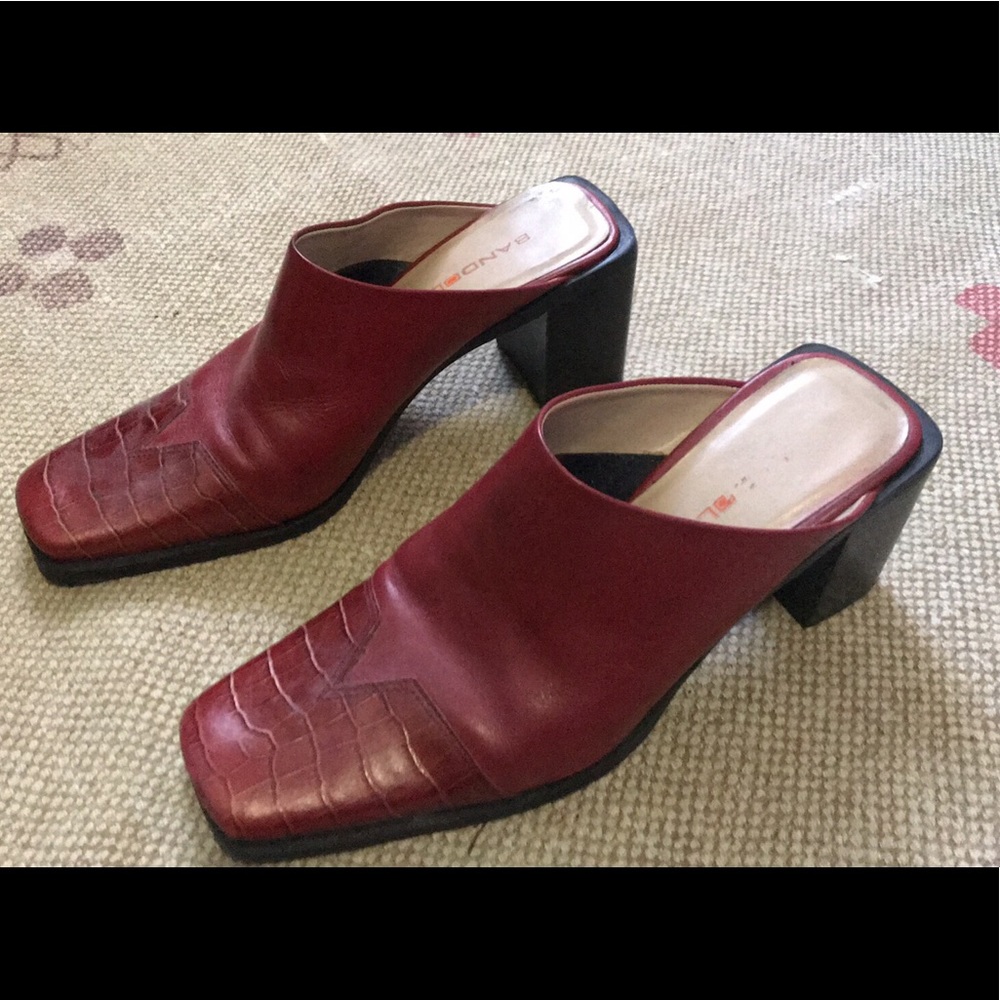 Red snake skin mules